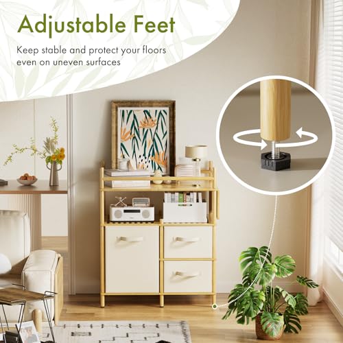 Amazer Baby Changing Table, Bamboo Baby Dresser Table with Flat Top, Diaper Changing Station with 3 Removable Storage Drawers, Large Storage Nursery Organizer Shelves with Pad, Mesh Pocket