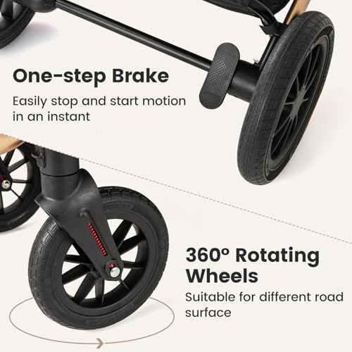 INFANS 2 in 1 Baby Stroller, Folding Newborn Pram Convertible Stroller Bassinet for Infant Foldable High Landscape Shock Absorption with Reversible Seat Aluminum Structure for Pushchair