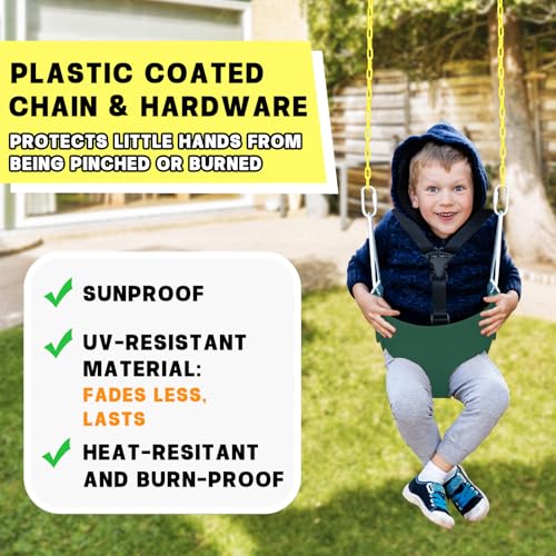 High Back Full Bucket Toddler Swing Seat with 3- Point Adjustable Safety Harness, 66 inch Detachable Chain,Suitable for Babies Aged 6-24 Months，Baby Swing for Swingset (Green)