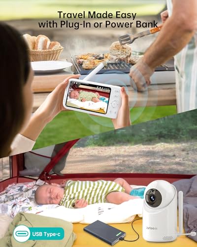 Jartoo 2K 5.5" Video Baby Monitor with Camera and Audio,AI Cry Detect 1860ft Long Range Baby Monitor No WiFi Baby Camera Wireless,Clear Night Vision,ANC, 2-Way Talk,White Noise,6000mAh [2025 New]
