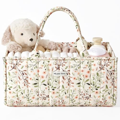 Blissful Diary Floral Diaper Caddy Organizer, Stylish Nursery Storage Basket, Diaper Bag,Gift for Baby Shower, Baby Registry Must Have, Newborn Essentials, Pastoral Daisy