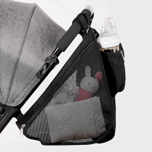 SUNVENO 2-pack Universal Stroller Organizer Caddy with Cup Holders, Wipes Pouch and Extra Storage, Zippered Mesh Side Sling for Pushchair, Black