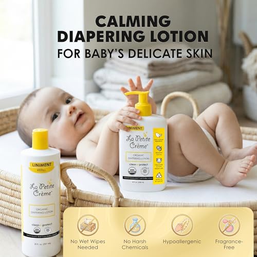 La Petite Creme French Premium Diapering Lotion - Diaper Cream Alternative to Baby Wipes - Moisturizer & Skin Cleanser - USDA Certified Organic Ingredients - Baby Essentials (2 Bottles of 20 oz)