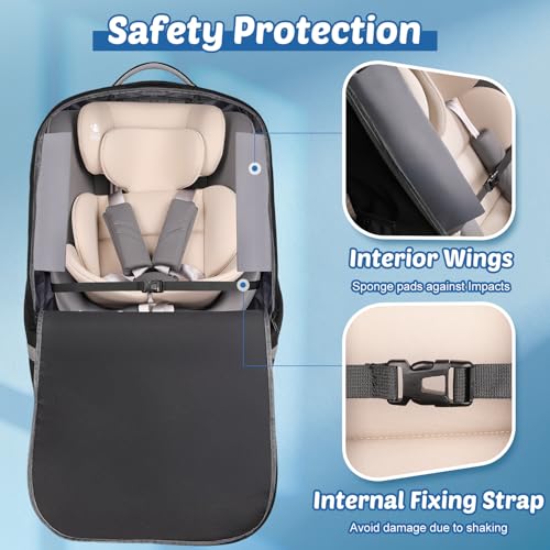 Padded Car Seat Travel Bag For Airplane: Backpack Car Seat Cover for Air Travel, Carseat Bag With Shoulder Strap for Infant Car Seats, Boosters & Carriers, Flying Accessories For Gate & Baggage Check