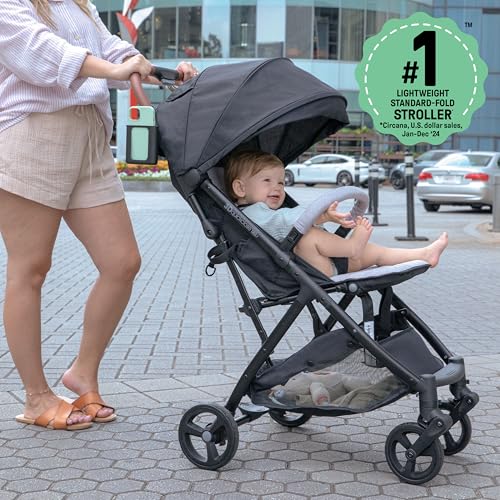 Ingenuity 3Dquickclose CS+ Compact Fold Stroller – Lightweight Stroller with Oversized Canopy, Extra-Large Storage and Compact Fold, Black