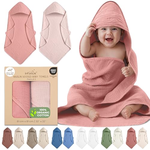 OEKO TEX 100% Organic Cotton 2 PK Muslin Baby Towels For Newborn 32x32 in
