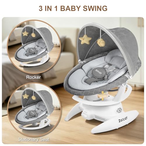 3-in-1 Baby Swing for Infants, Infant Swing with 5 Speeds & 3 Swing Modes, 12 Melodies, Electric Swing for Baby, Indoor & Outdoor Use, Up to 25 lbs, Gray