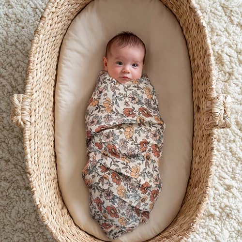 CIVARUA KIDS Muslin Swaddle Blankets for Newborn, 4 Pack Cotton Baby Blanket, Large 31.5 x 43.3 inch Breathable Soft Receiving Blanket, Essentials Swaddle Wrap Burping Clothes, Vintage Flowers