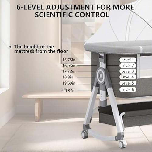 Nawahev Baby Bassinet,3 in 1 Baby Bassinets Bedside Sleeper with Wheels and Mosquito Net,Bedside Bassinet for Baby with Comfy Mattress, Mattress&Breathable Mesh,Storage Basket