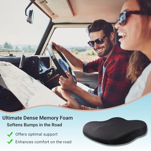 Putniu Adult Booster Car Seat Cushion, Wedge Memory Foam Pad for Driving Seat, Effectively Increase Height By 3.94 inch, Car Travel Accessories for Long Trips, (Black)