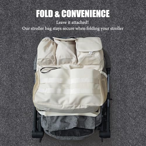 JIYIFOUHY 2-in-1 Stroller Organizer Baby Diaper Bag Backpack,Insulated Bottle Holder,Wipes and Phone Pocket,Shoulder Strap Toddler Travel Essential Storage Universal Stroller Accessory (Beige)
