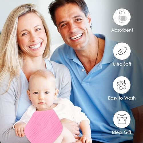 BAMBOO QUEEN Baby Washcloths -100% Cotton Muslin Soft Baby Bath Wash Cloths and Absorbent Baby Wipes for Newborns Kids Girls and Boys - 12 Pack, 12x12 Inches - Pink, Purple, Sakura Series