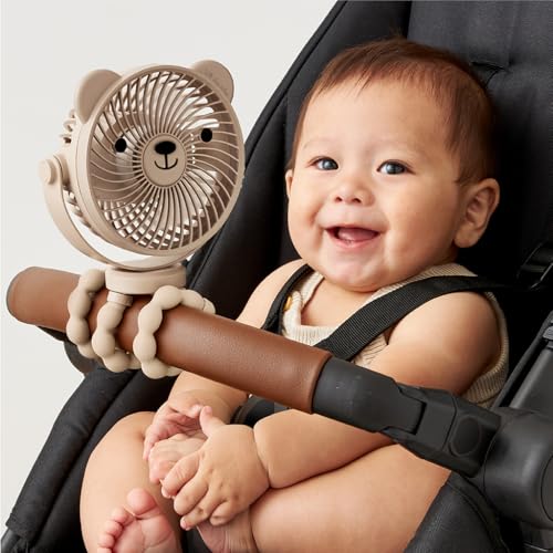 Itzy Ritzy Baby Stroller Fan - Rechargeable Fan Features 360 Degree Swivel, Flexible Wraparound Legs and 3 Speeds (Bear)