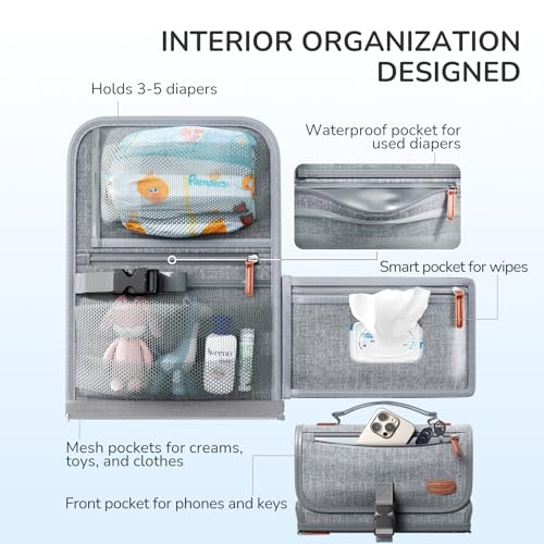 Alatino Portable Diaper Changing Pad for Baby, Detachable Travel Changing Pad with Baby Wipes Pocket, Gifts for Baby Shower, Newborn Girls and Boys (Grey)