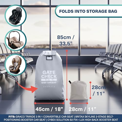 Bramble Infant Car Seat Travel Bag for Airplane - Waterproof Car Seat Cover for Airplane Travel 34" - Booster Seat Travel Bag Carseat Carrier for Airport - Grey