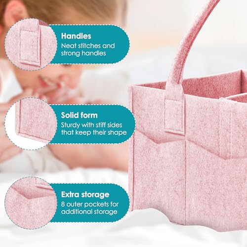 Cute Castle 2 Pack Diaper Caddy Organizer - Portable Baby Caddy Organizer with Handle, Nursery Storage Bin and Car Organizer for Girls, Boys - Baby Gift Basket - Pink