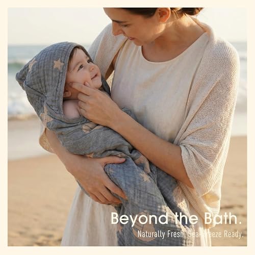 HardNok Ultra-Soft Muslin Baby Hooded Towel - 32 x 32 Inches, Ideal for Bath & Beach, Suitable for Both Boys & Girls from Newborns to Toddlers