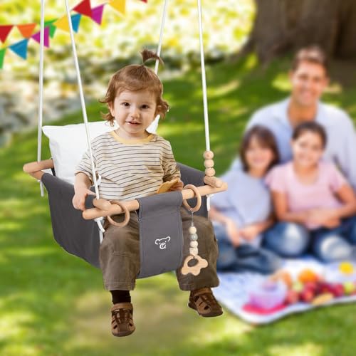 RAGOZONERY 2 in 1 Baby Jumper with Toddler Swing, Baby Jumpers and Bouncers,Indoor Outdoor Toddler Swing Set, Cotton (Black)