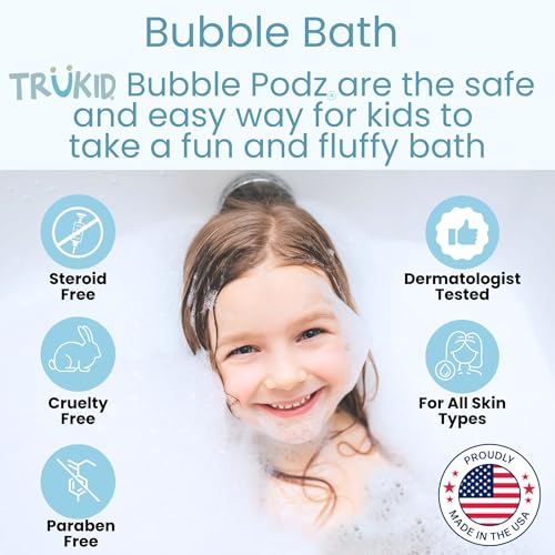 TruKid Bubble Podz Bubble Bath for Kids, Toddlers, & Babies, Tear Free Gentle & Refreshing Bath Bomb for Sensitive Skin with Natural Moisturizers, Non-Toxic, pH Balanced, Lavender Scent (10 Podz)