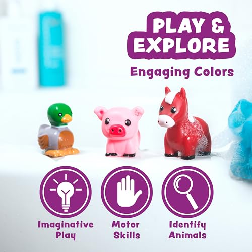 Tub Works® Barnyard™ Mold Free Bath Toys, 6 Pack | Sealed, No Hole Bath Toys Design Keeps Moisture Out | Soft, Squeezable & Float on Water | Farm Animals Baby & Toddler Bathtub Toys | Baby Pool Toys