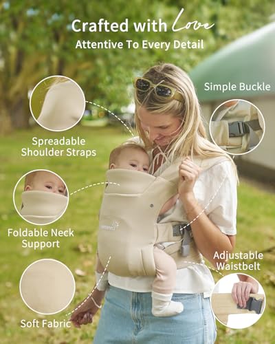 GROWNSY Baby Carrier, Cozy Newborn Carrier, Ergonomic Baby Wraps Carrier Newborn to Toddler with Head Support, Cream