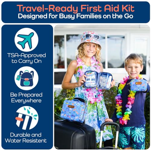 KeepGoing Travel First Aid Kit for Kids – 130 Pc. for Car, Home, Purse, Diaper Bag & Backpack with Latex-Free Bandages - Mini First Aid Kit Travel Size TSA-Approved