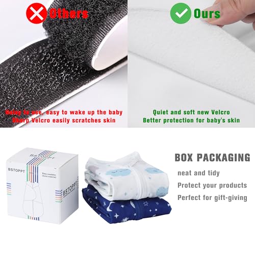 BSTOPPT Newborn Sleep Sack Baby Swaddle,3-6 Months,3-Way Adjustable Wearable Blanket,100% Rayon Cotton Swaddling sleeping bag，TOG 0.5（Clouds&Starry Sky）