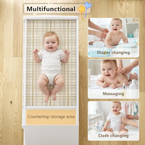 Einhomn Baby Changing Table Top, Multi-Functional Nursery Changing Table, 4 Drawers with 2 Open Shelves, Bedroom, White