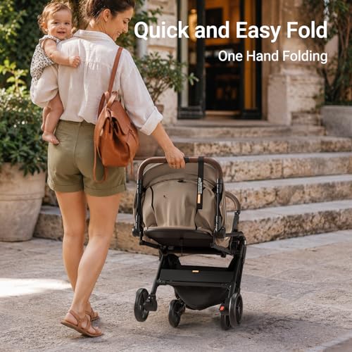 MAMAZING Ultra Air Lightweight Baby Travel Stroller with Carbon Fiber Frame, Compact & Airplane-Friendly, One-Handed Fold, 11.6 lbs, Perfect for Toddlers, Simply Taupe