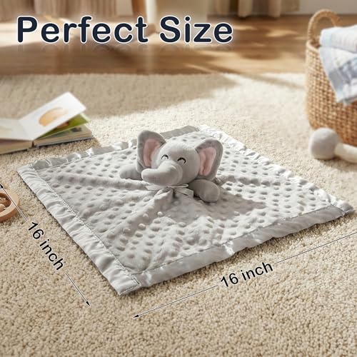 Pro Goleem Elephant Security Blanket, Soft Lovey Unisex Lovie Baby Gifts for Boys and Girls Snuggle Toy Stuffed Animal Newborn Essentials and Items Grey 16 Inch