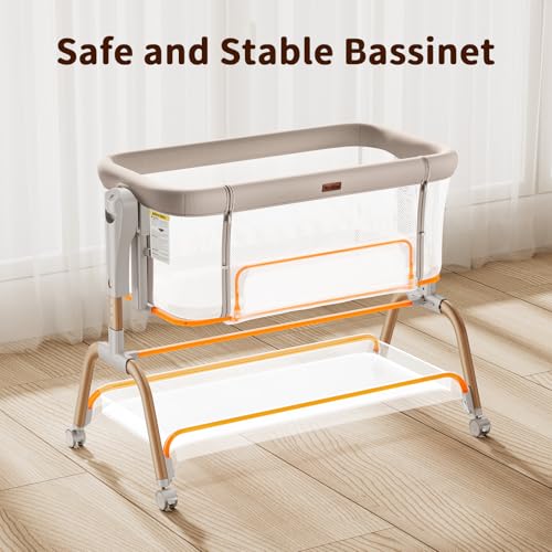 NeoBorn 3 in 1 Baby Bassinet, Bedside Bassinet for Baby, Rocking Bassinet with Breathable Full-Mesh, Mattress and Soft Sheet, Adjustable Height, Stable and Secure Crib for Newborns