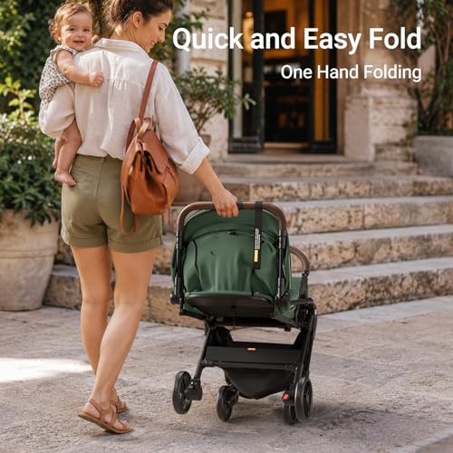 MAMAZING Ultra Air Lightweight Baby Travel Stroller with Carbon Fiber Frame, Compact & Airplane-Friendly, One-Handed Fold, 11.6 lbs, Perfect for Toddlers, Green