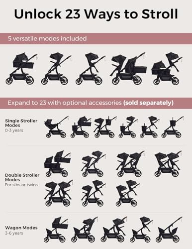 Momcozy ChangeGo Baby Stroller, Convertible Single-to-Double-to-Wagon Stroller with 23 Configurations, Carry-cot and Seat Included, Large PU Wheels, All-Wheel Suspension ＆ Extendable UPF50+ Canopy