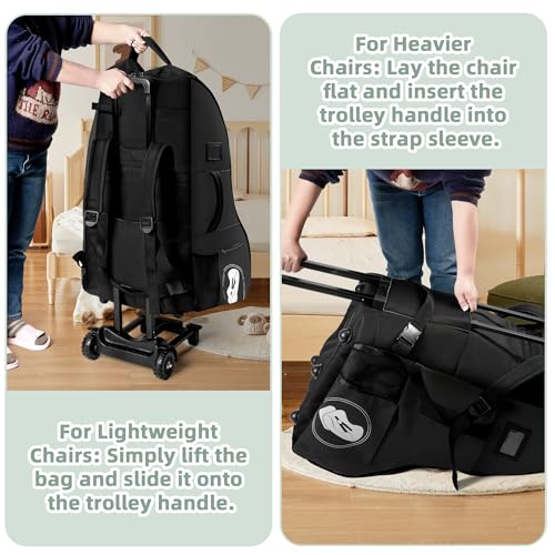 Wurzfolk Rolling Car Seat Travel Bag with Wheels – Car Seat Backpack Transport Case for Airplane Travel, Fits Convertible & Booster Seats, Protective Storage Cover, Black
