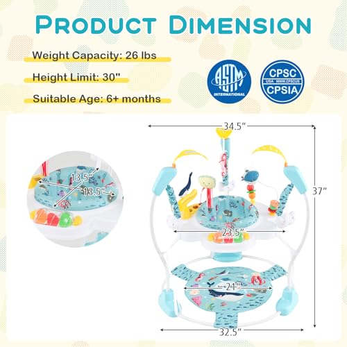 BABY JOY Baby Jumpers and Bouncers, Infant Activity Center with Music Lights Sounds, 360° Rotating Seat and 3 Adjustable Heights, Baby Play and Learning Center for 6-12 Months