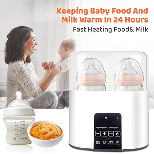 nubite Double Baby Bottle Warmer 24H Constant Mode for All Bottles, Breastmilk Baby Milk Heater, Heating Baby Food, Formula Water Warmer for Twins, Accurate Temperature Control
