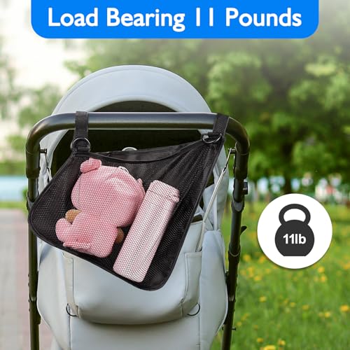 Elfzone Stroller Side Bag - Bike/Stroller Organizer, Hook & Loop Easy Attach - Mesh Design, Non-Slip Straps, mom Cozy Stroller Organizer, Stroller Accessories, Black (BLACK 2PCS)