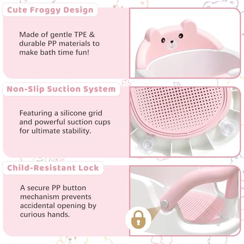 Baby Bath Seat for Babies 6 Months & up Non-Slip Toddler Bath Seats for Sitting Up Infant Bathtub Chair with Suction Cups and Soft Cushion for Baby Shower Tub Seat, Pink