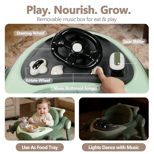 Kinder King 8-in-1 Baby Walker with Music & Lights, 3 Level Adjustable Height, Foldable Toddler Walker with Speed Adjustable Wheels, Easy to Clean, Baby Walkers for Boys & Girls 6-18 Months