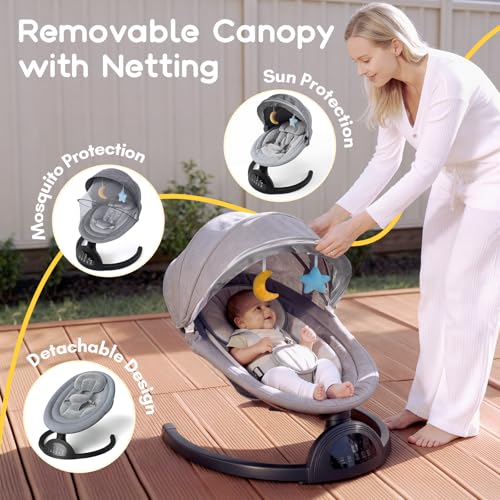 Baby Swings for Infants, Portable Baby Swing for Indoor and Outdoor, Bluetooth Baby Swing with Music Speaker, 5 Point Harness Belt, 5 Speeds and Timing