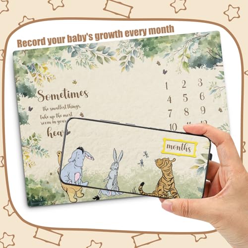 Guawubiang Winnie Milestone Blanket for Baby, Pooh Babies Monthly Blanket, Winnie Quotes Baby Milestone Blankets, Newborn Photography Background Decor, with 8 Holiday Cardstocks