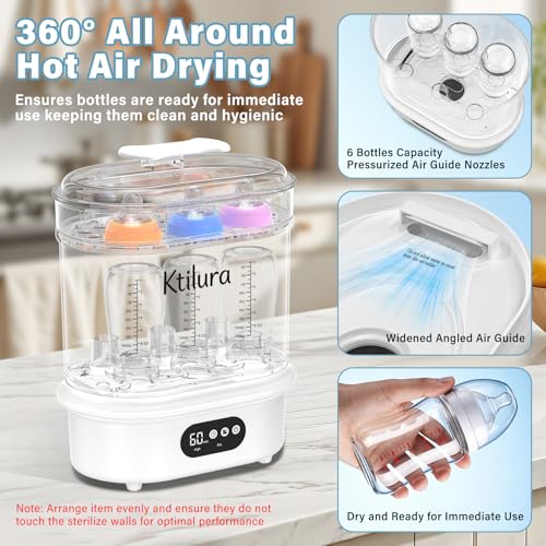 Ktilura Baby Bottle Sanitizer and Dryer, 4-in-1 Fast Electric Sanitizing & Drying Machine, BPA-Free Food-Grade Material, Fits 6 Bottles/Pacifiers/Teethers, One-Touch Operation for New Parents