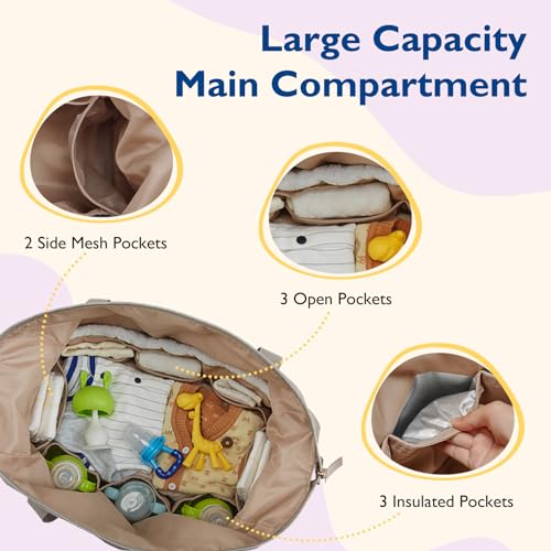 mommore Diaper Bag Tote, Large Capacity Travel Diaper bags, Hospital Bag for Labor Delivery, Baby Bag with Pacifier Case, Changing Pad