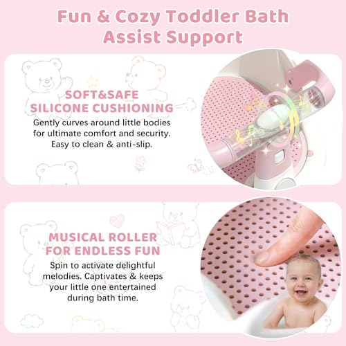 Baby Bath Seat for Babies 6 Months & up Non-Slip Toddler Bath Seats for Sitting Up Infant Bathtub Chair with Suction Cups and Soft Cushion for Baby Shower Tub Seat, Pink