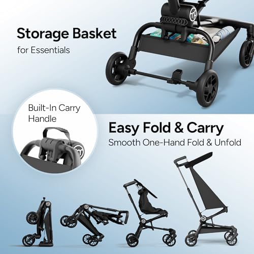 Mompush Jeto Lightweight Travel Stroller – 9.8 lbs Ultra-Compact, One-Hand Fold, Airplane Cabin Approved, All-Terrain Wheels, Smooth Ride for Toddlers, Perfect for Travel & Daily Use