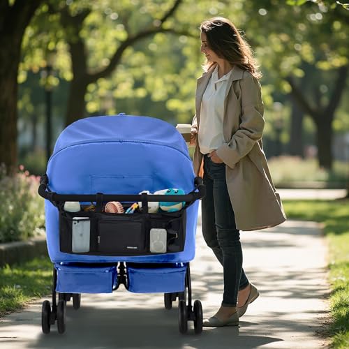 VMEECARL Double Stroller Organizer Universal with 2 Insulated Cup Holders & Cooler Bag, Large Storage Parent Console for Bob Duallie, Baby Jogger City Mini GT2