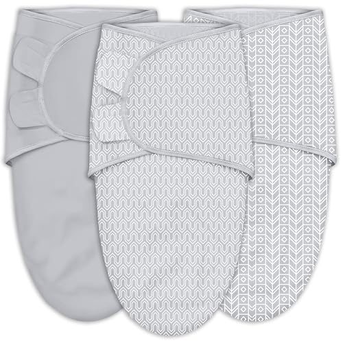 SWEET DOLPHIN 3-Pack Baby Swaddle Sleep Sacks - Newborn Swaddle Blanket with Soft Cotton - Ergonomic Wrap for Boys and Girls, 0-3 Months, Grey