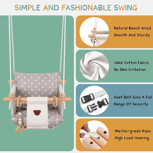 2 in 1 Baby Jumper with Toddler Swing, Baby Jumpers and Bouncers,Indoor Outdoor Toddler Swing Set, Cotton