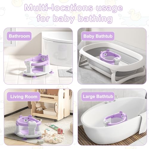 Baby Bath Seat for Babies 5-10 Months, Non-Slip Toddler Bath Seats for Babies Sitting Up, Safe Infant & Newborn Bathtub Chair with 4 Suction Cups & Soft Cushion for Shower,Lavender