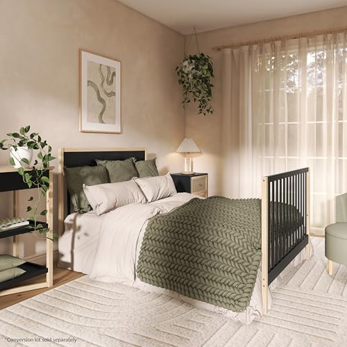 Dream On Me Owen 5-in-1 Convertible Full-Size Baby Crib in Matte Black, GreenGuard Gold & BSA, Converts to Toddler, Day, & Full-Size Bed, Non-Toxic Paint, Safe Sleep Environment